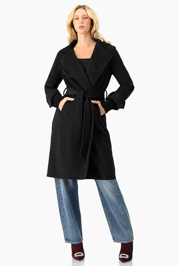 Abrigo largo cruzado con cardigan