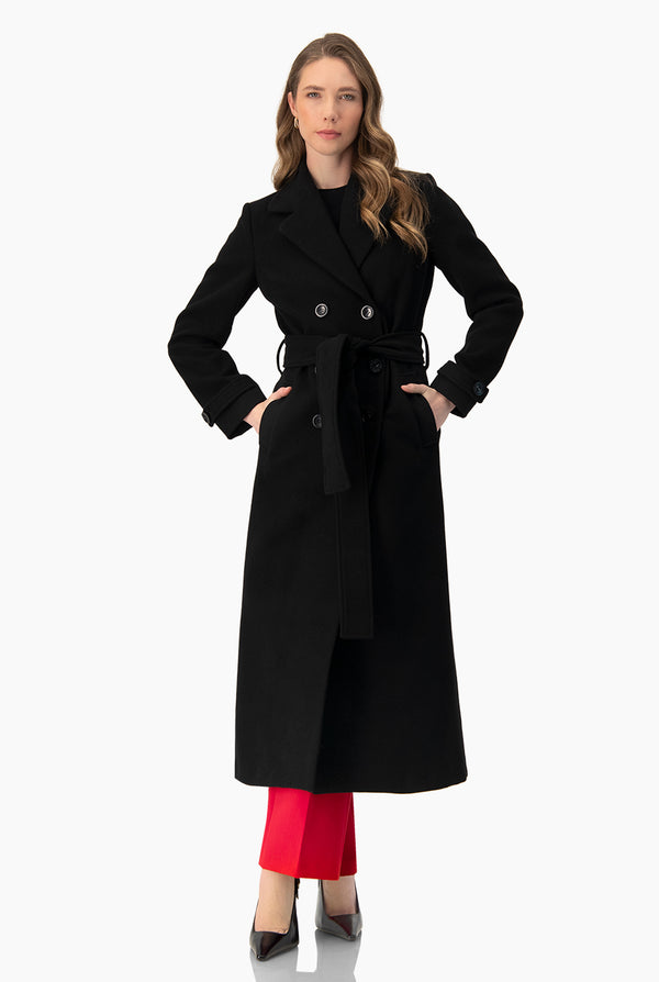 Abrigo largo cruzado con cinta