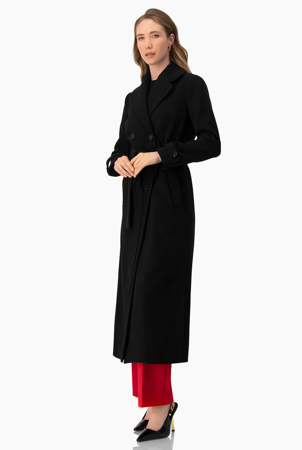 Abrigo largo cruzado con cinta