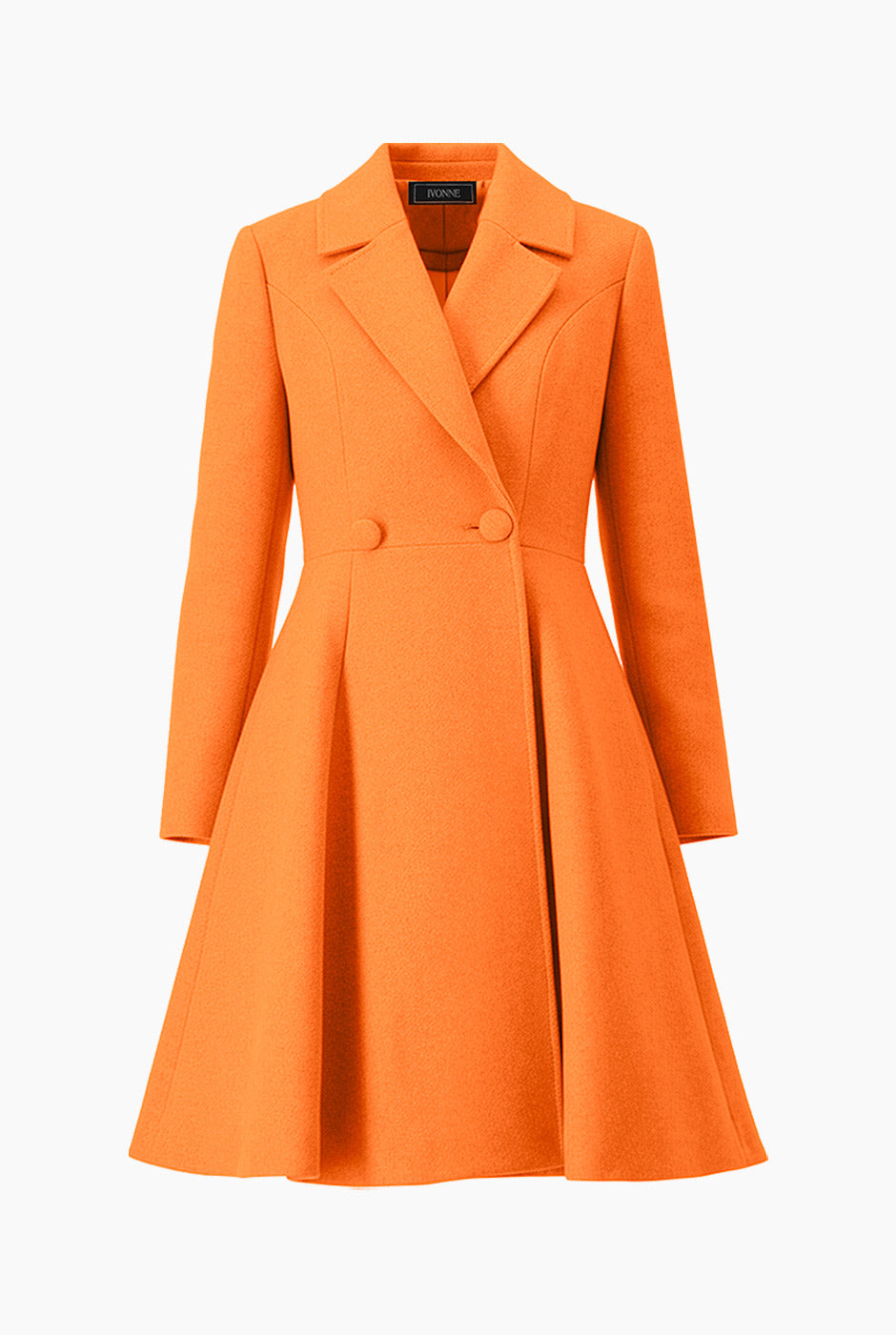 Abrigo largo cruzado naranja con solapas y botones de Ivonne