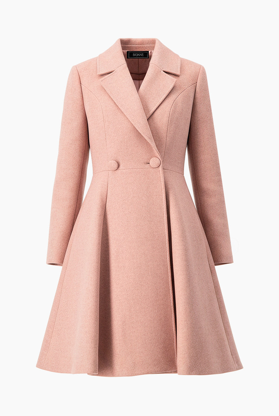 Abrigo largo cruzado rosa con solapa y botones