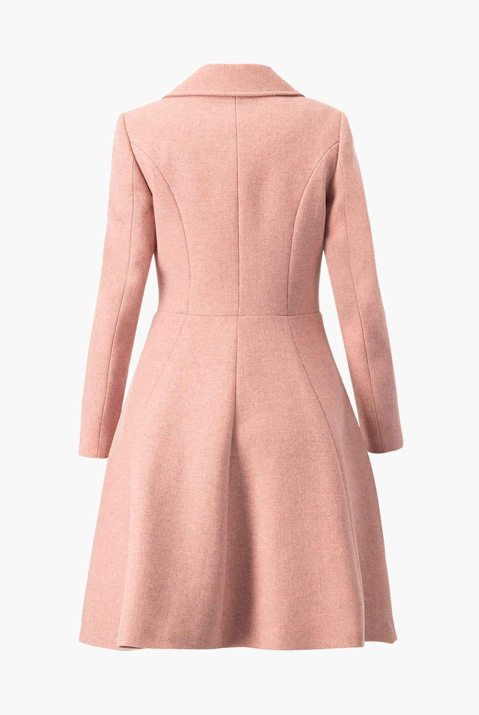 Abrigo largo cruzado rosa con solapa y botones