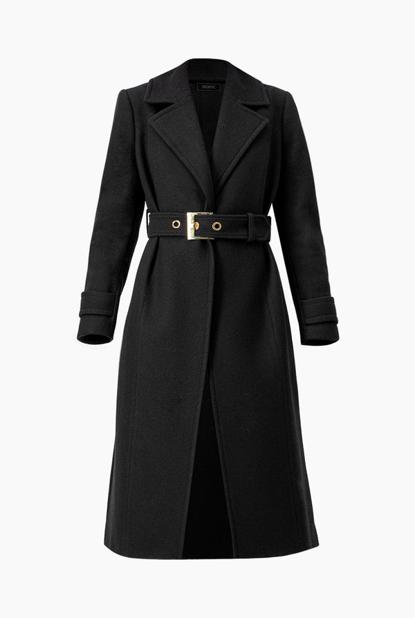 Abrigo largo negro con cinturon