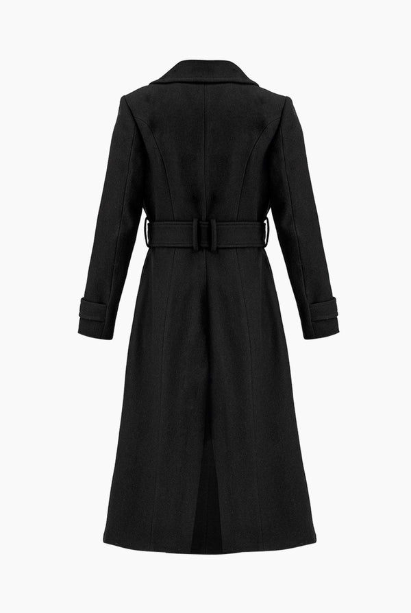Abrigo largo negro con cinturon