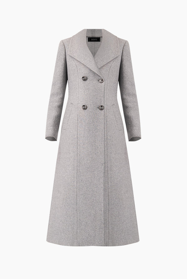 Abrigo largo gris con bolsillos