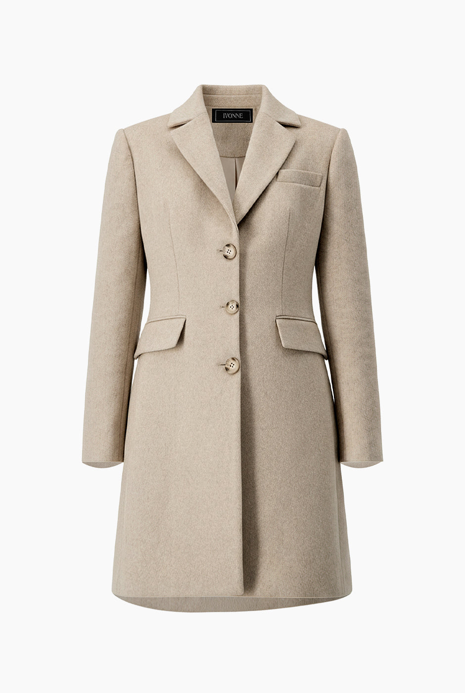 Abrigo largo marfil con botones y solapa amplia