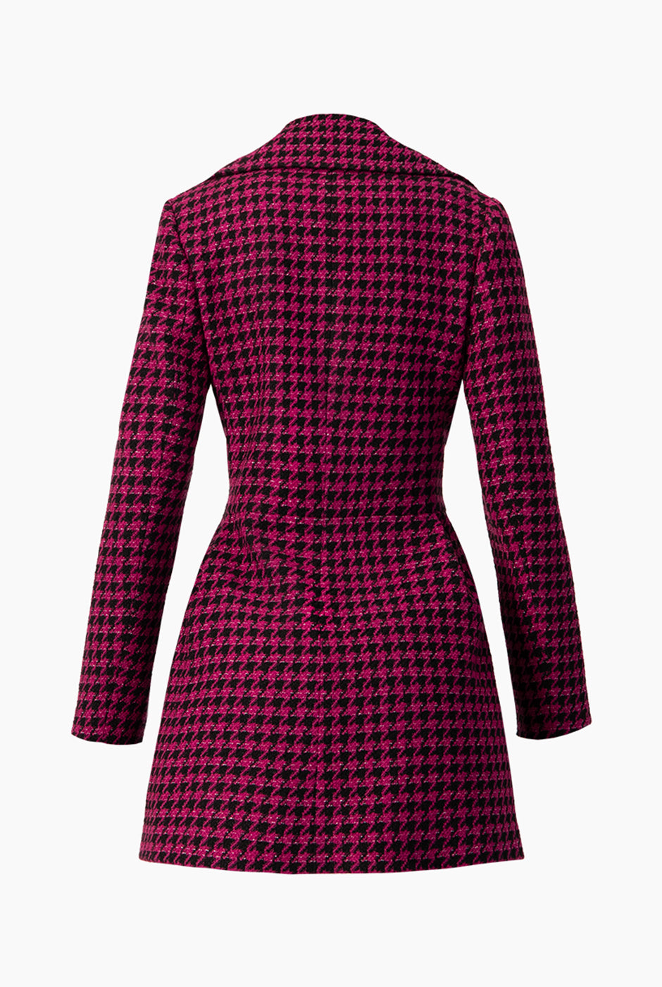 Abrigo cruzado fucsia con botones grandes y estampado pata de gallo