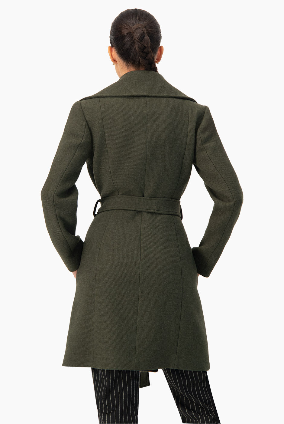 Abrigo cruzado con cinta en cintura