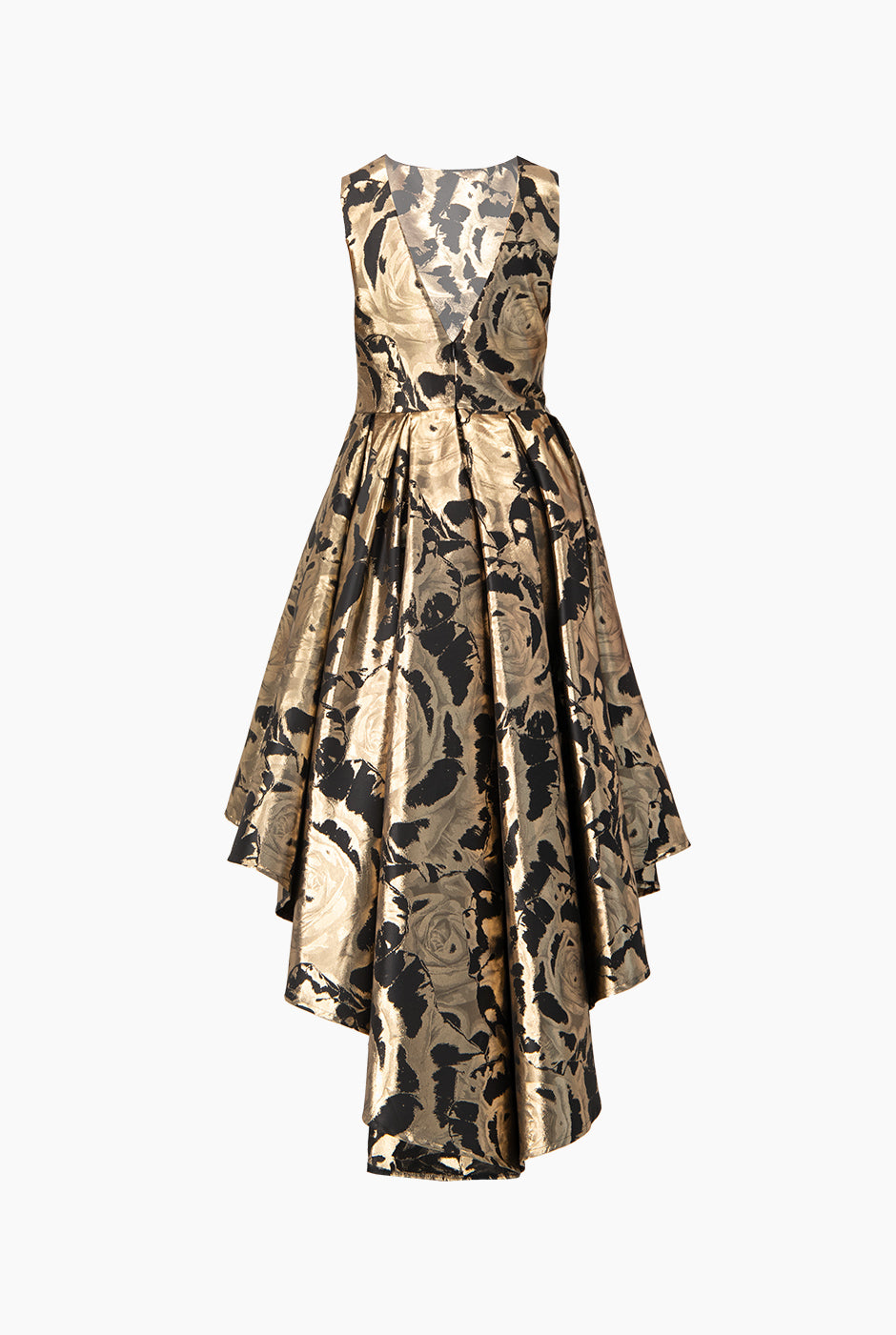 Vestido corto dorado sin mangas con escote en V