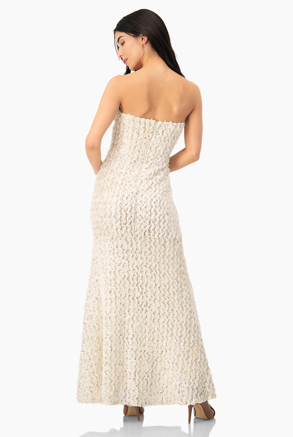 Vestido largo strapless natural