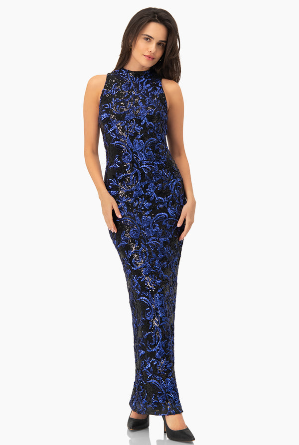 Vestido largo de lentejuelas marino