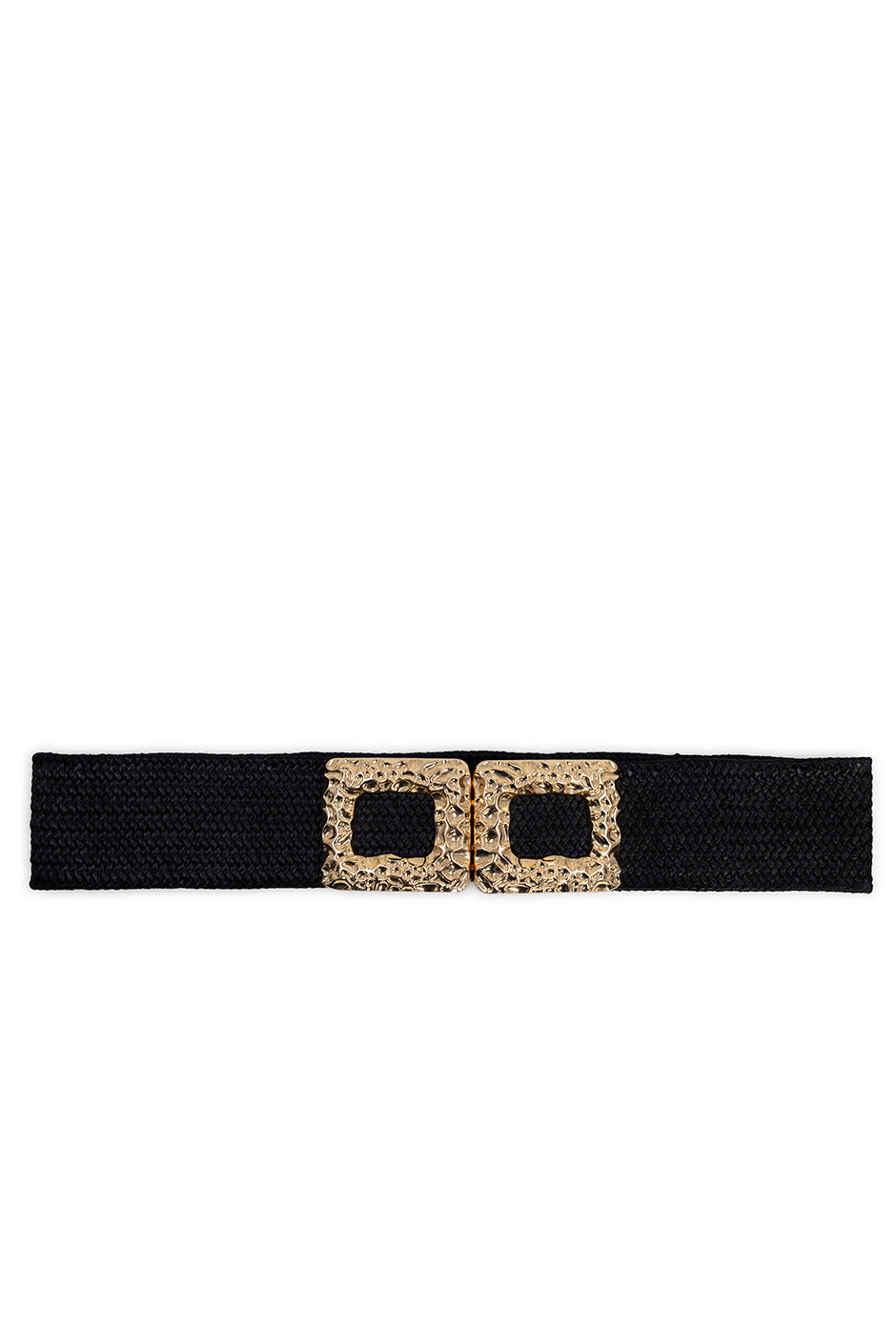 Cinturón negro con hebilla dorada texturizada