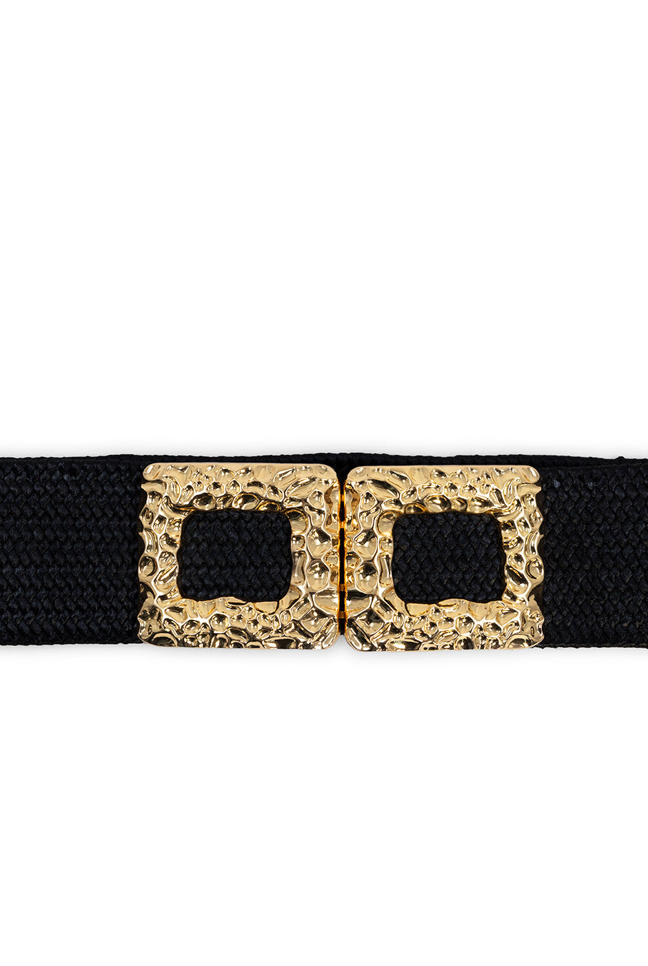 Cinturón negro con hebilla dorada texturizada