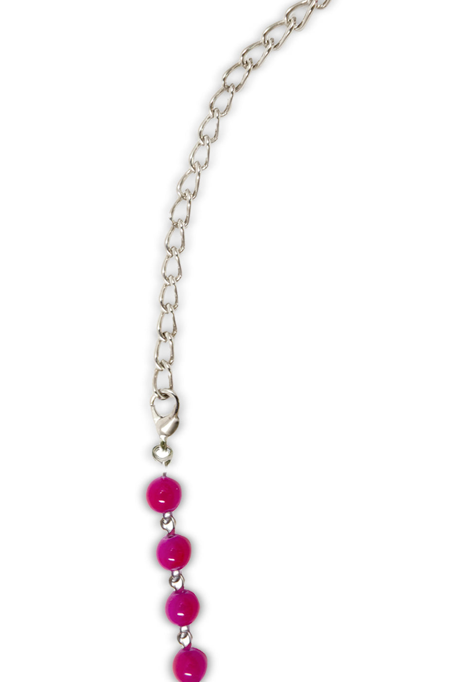 Collar largo con abalorios fucsia y colgante de libélula