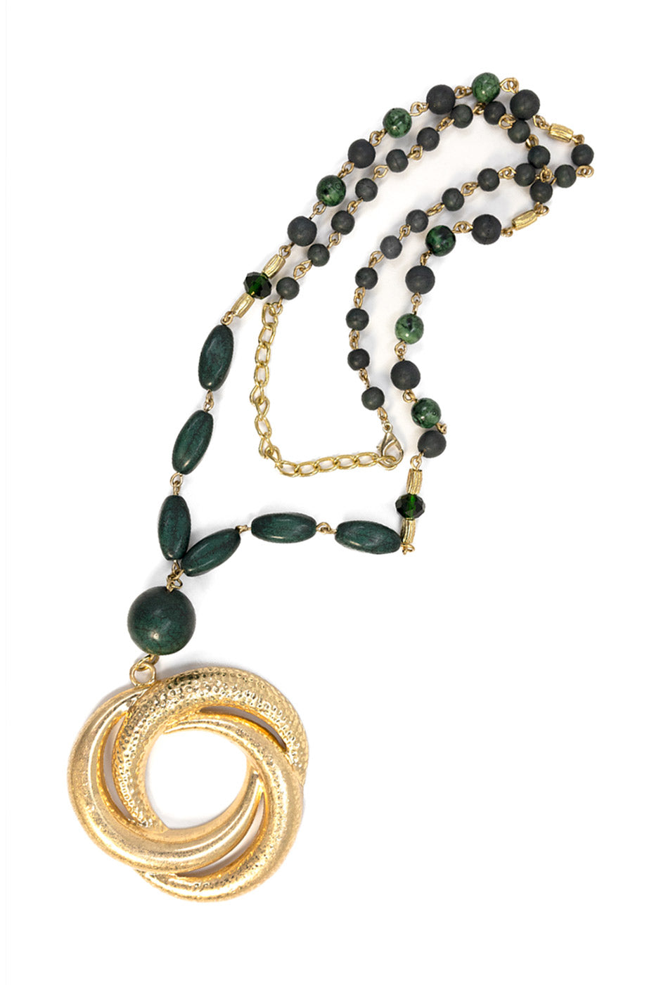 Maxi Collar Golden con cuentas verdes y dije dorado