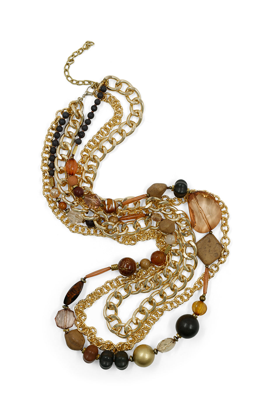 Collar de tres capas con cuentas grandes en tonos marrones