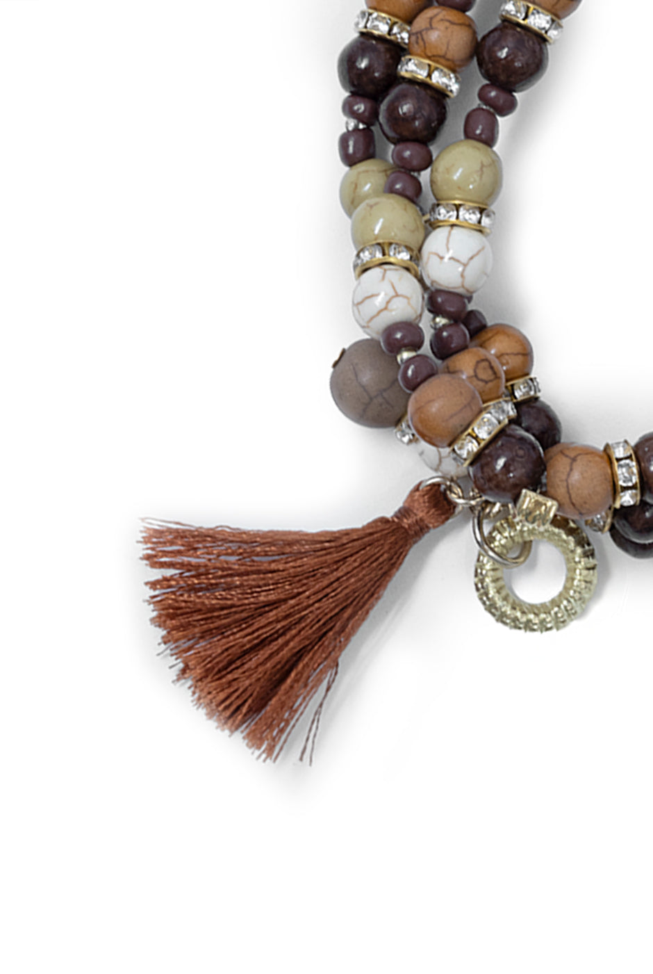 Pulsera Triple Beads con cuentas café y dijes colgantes