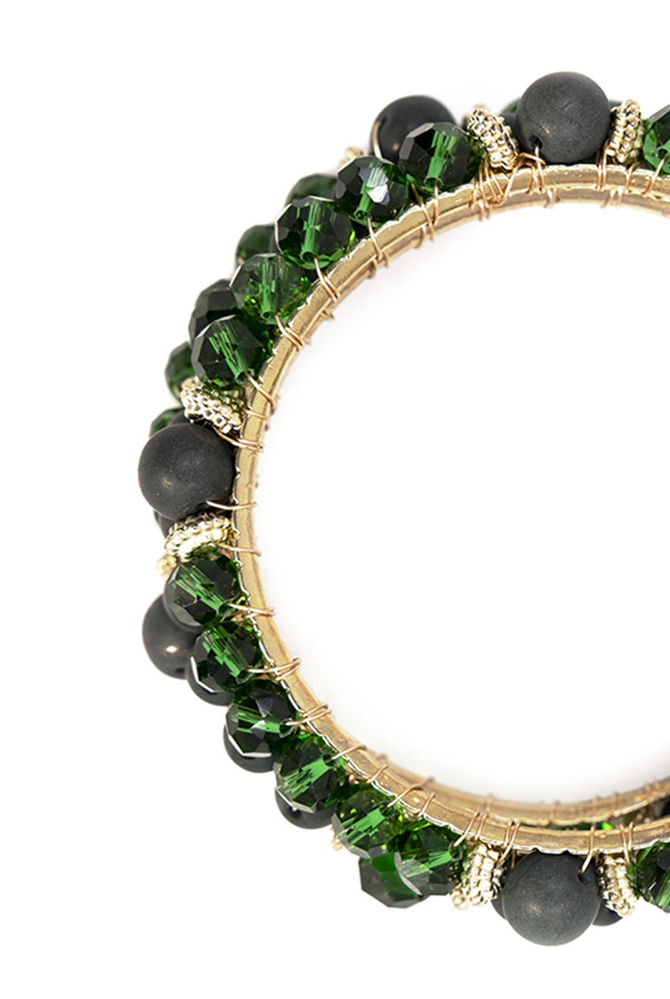 Pulsera Esmeralda Triple con cuentas verdes y doradas