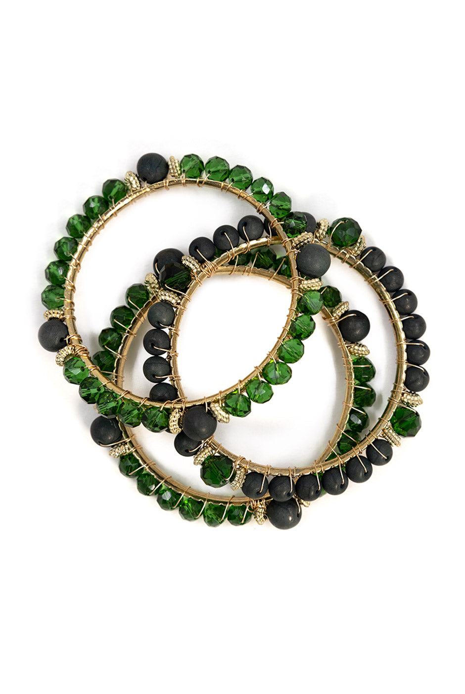 Pulsera Esmeralda Triple con cuentas verdes y doradas