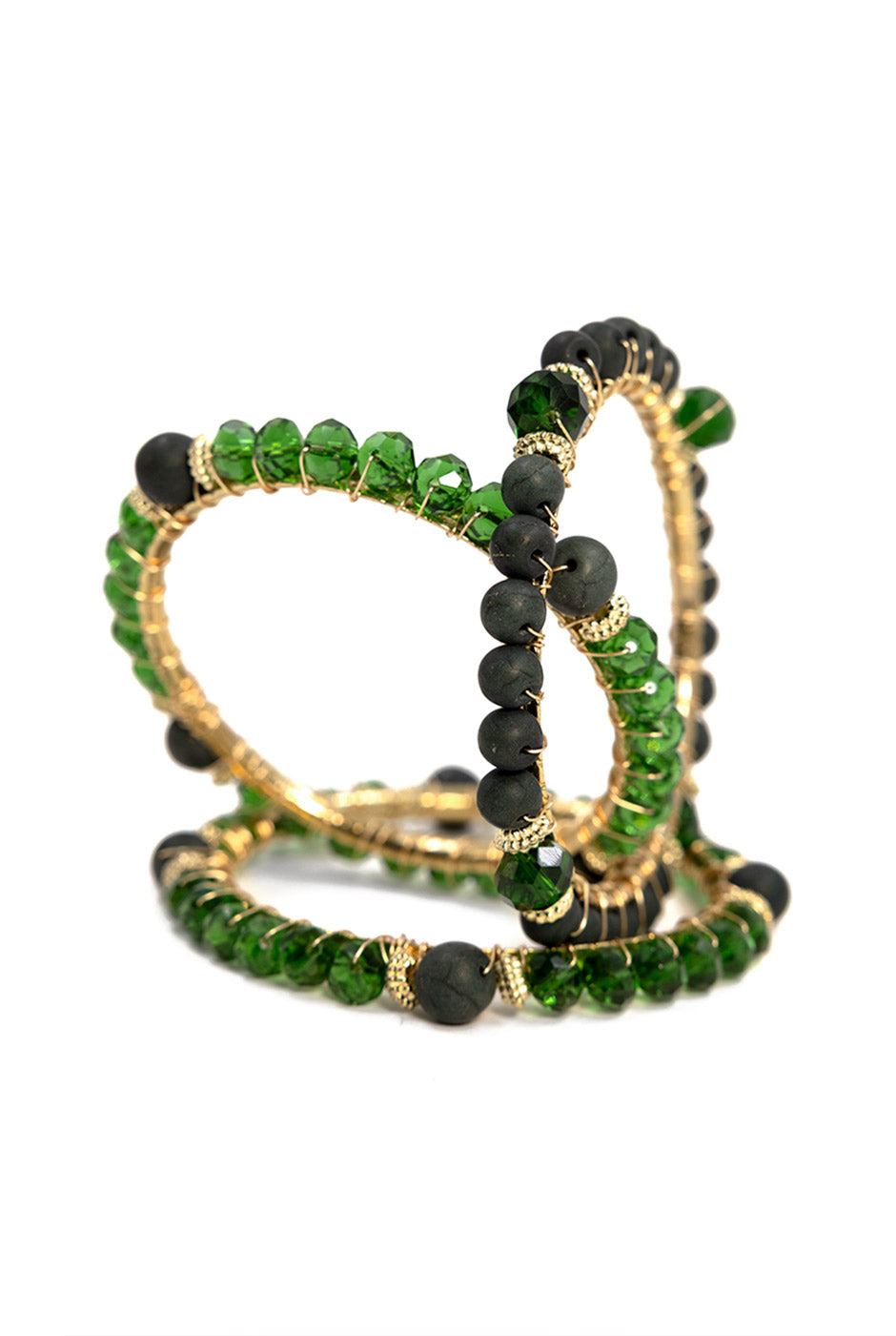 Pulsera Esmeralda Triple con cuentas verdes y doradas