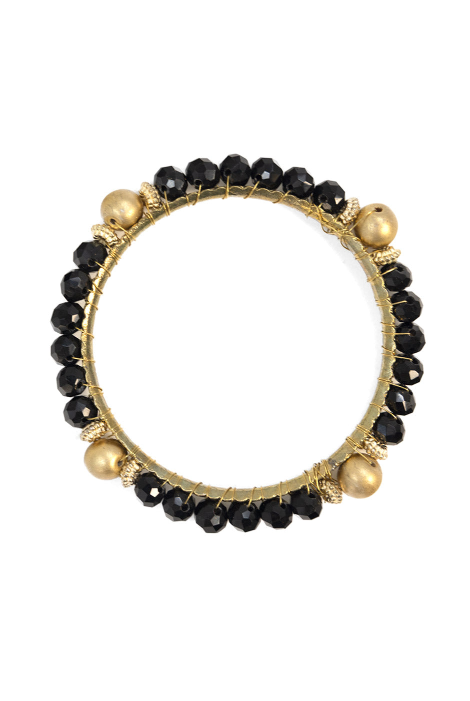 Set de tres pulseras negras y doradas con cuentas facetadas