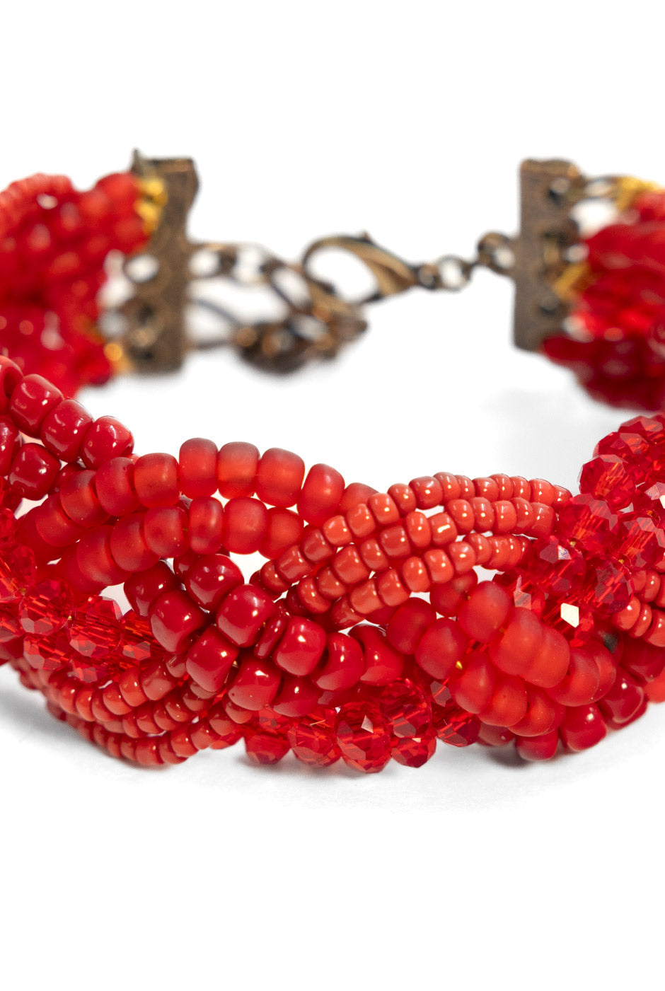 Pulsera trenzada de chaquira roja con broche ajustable
