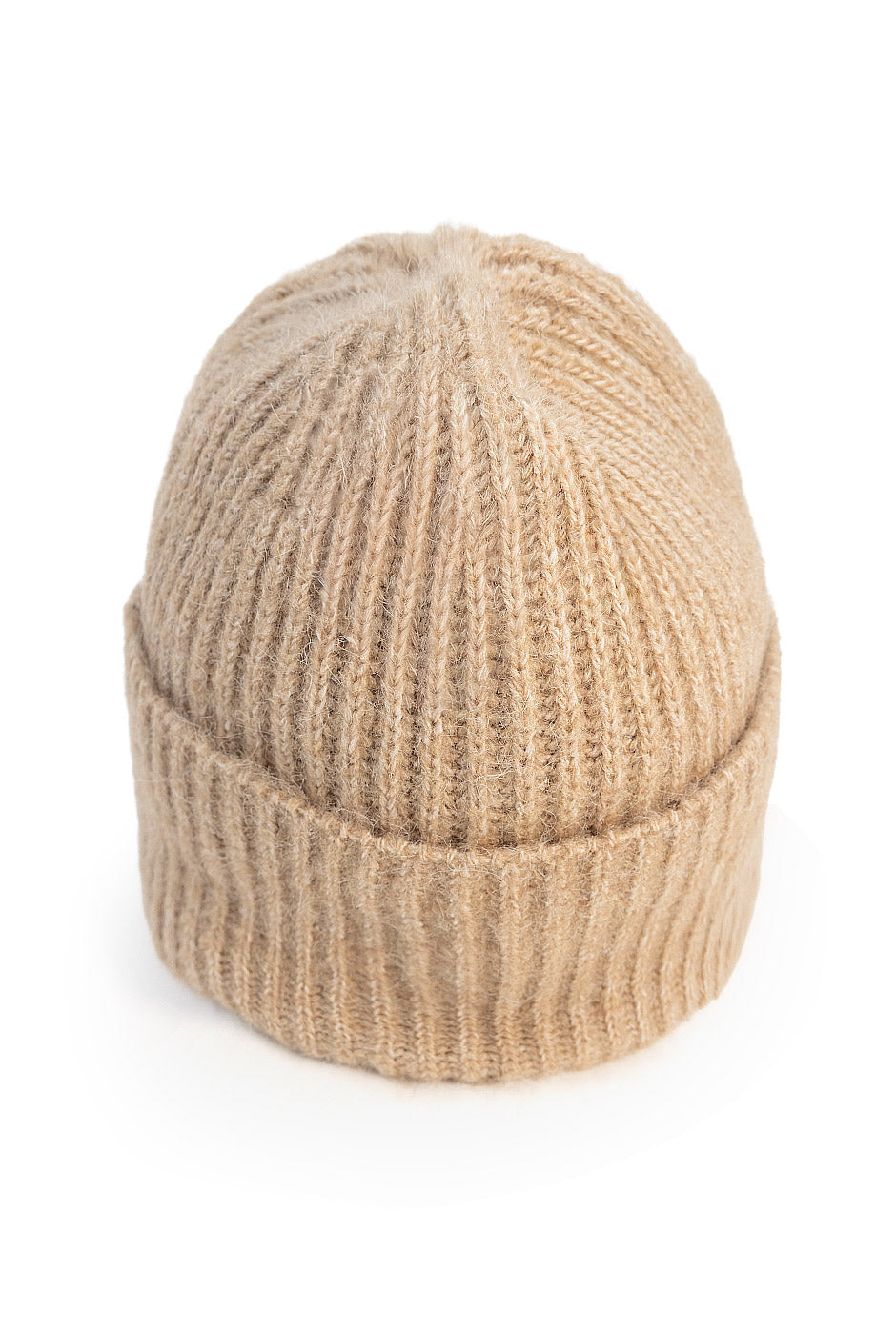 Gorro beige de lana con tejido acanalado ajustado