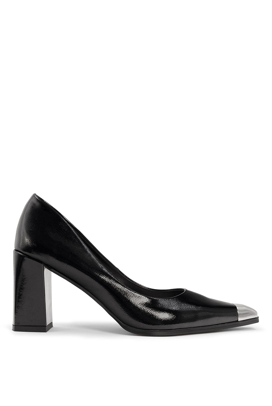 Zapatilla Glossy negra con punta metalizada y tacón grueso