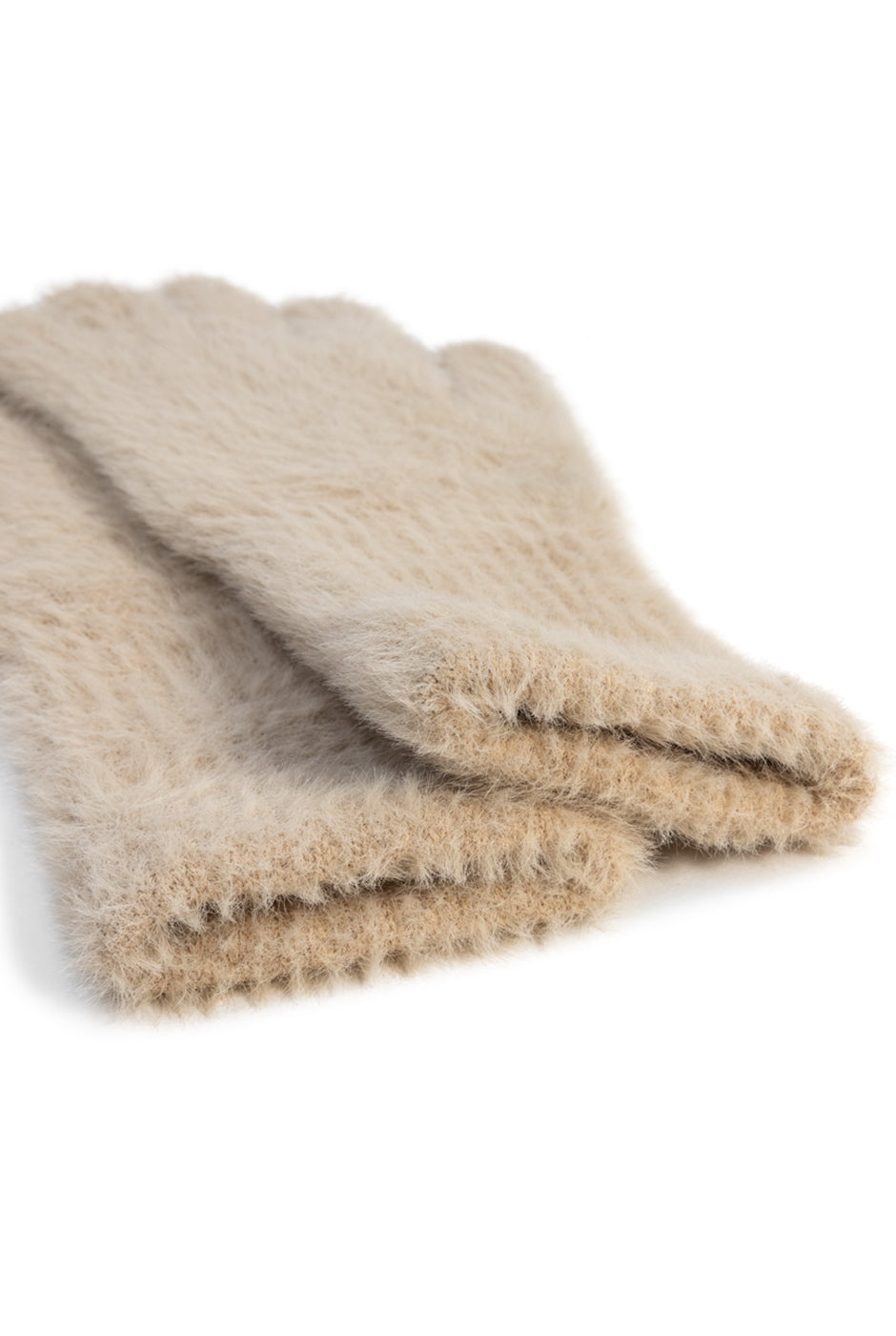 Guantes Cozy beige de pelo sintético con ojal para celular