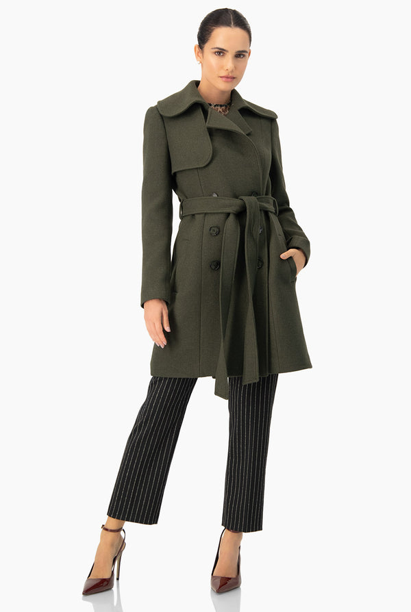 Abrigo cruzado con cinta en cintura