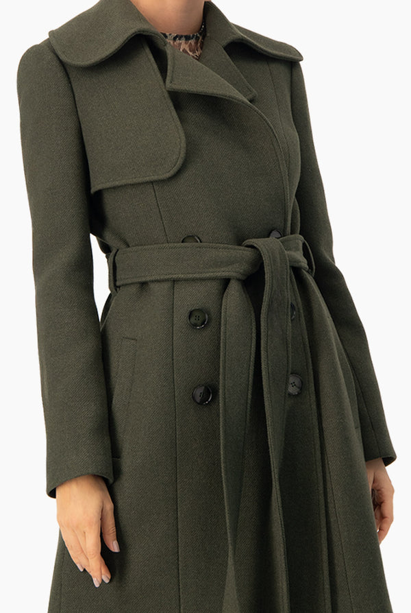 Abrigo cruzado con cinta en cintura