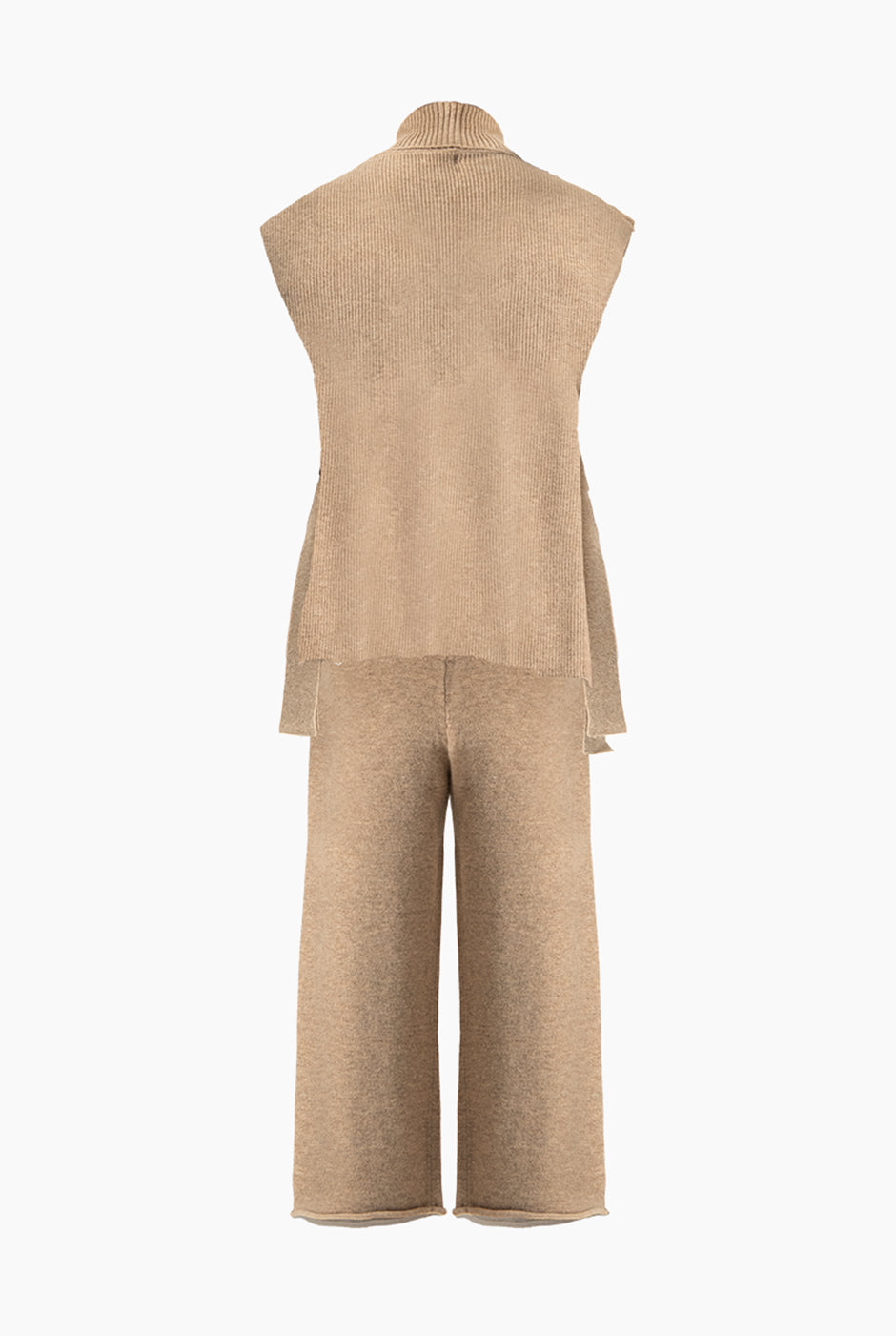 Set de chaleco beige de punto grueso con pantalón ancho