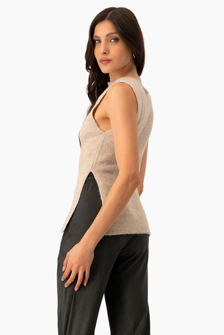 Chaleco Wool Blend natural con aberturas laterales