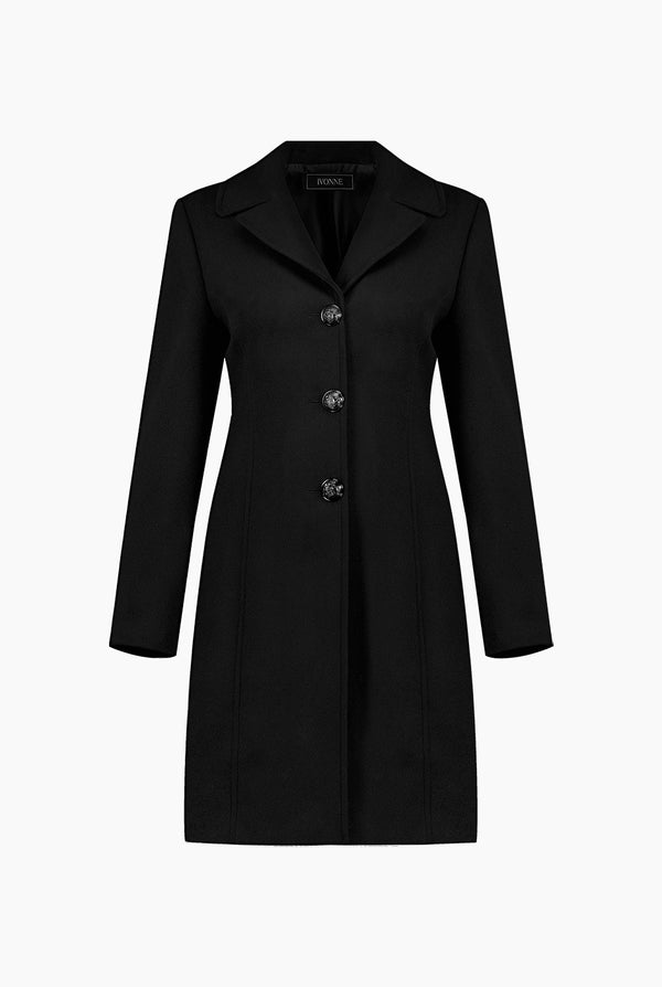 Abrigo cruzado negro con botones
