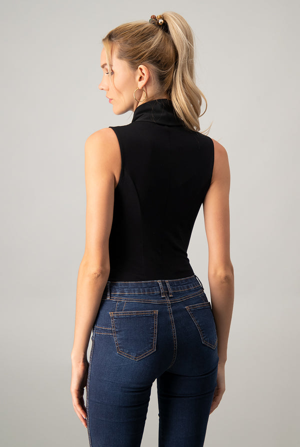 Body Drapeado sin mangas Negro